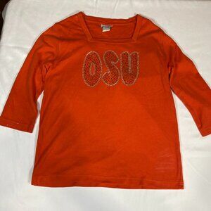 Distinct Long Sleeve Jeweled Oklahoma State OSU L Cotton Orange T-Shirt